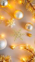 sparkling gold silver ornaments with a snowflake lights photo