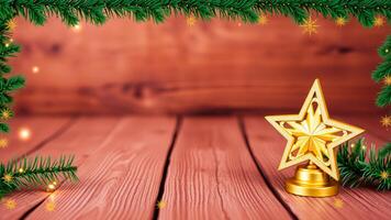 golden star ornament on a rustic wooden surface photo