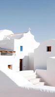 white building with a blue window a on top photo