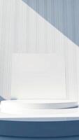 white platform with a circular top a textured backdrop photo
