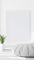 minimalist white room with a frame a large cushion photo