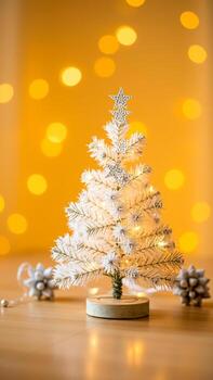 pequeño blanco árbol brilla con fiesta animar foto