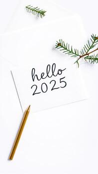 greeting card with a simple hello 2025 script photo
