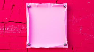 pink paper with silver tacks on a textured pink surface photo