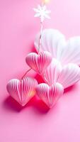 glowing paper hearts on a pink background photo
