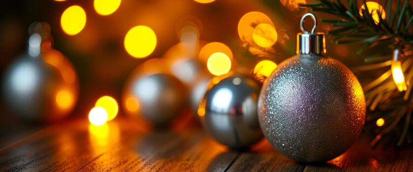 plata Brillantina Navidad ornamento debajo calentar luces foto