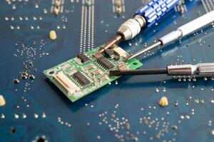 Repairing and upgrade circuit mainboard of notebook, electronic, computer hardware and technology. photo