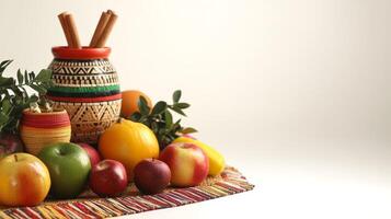 Traditional Kwanzaa setup with fruits photo