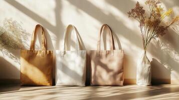 Three eco friendly cotton tote bags photo
