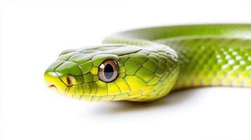 Close up of a vibrant green snake photo