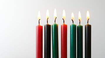 Red, green, and black candles lit photo