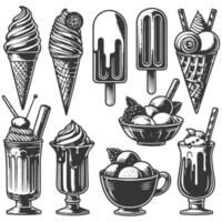 Ice cream and sundaes set of retro ice cream and sundaes illustration vector