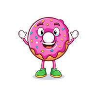 A cartoon donut character with arms up and legs spread vector