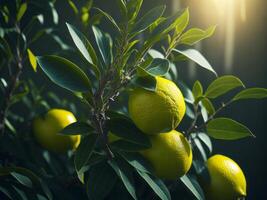 Lemon tree with ripe lemons on a dark background photo