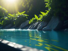 A pool with water and rocks in the sun photo