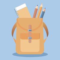 Backpack with pencils and notebook on blue background vector