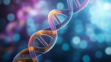 3D Rendered DNA Strand Microscopic View of Lifes Building Blocks on a Vibrant Blue Background photo