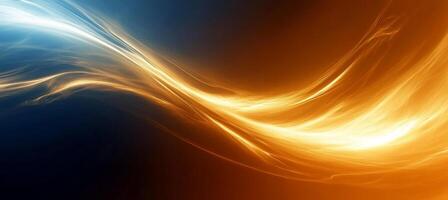 Abstract Blue and Orange Wavy Background. Flowing golden lines design element, dynamic golden wave photo