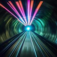 Fast Moving Lights of Train in Tunnel, Motion Blur, Time Travel, Transportation, Abstract photo