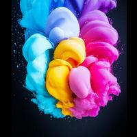 Colorful Explosion of Acrylic Ink in Water, Abstract Background. Fluid Art Photography. photo