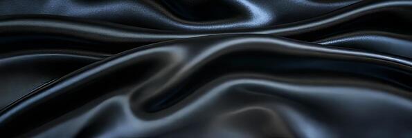Black Satin Silk Fabric Texture Background, Elegant and Luxurious Material Flows in Waves, 3D Render photo