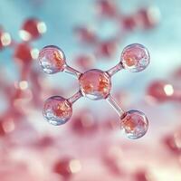 3D Render of a Transparent Molecular Structure on an Abstract Blurred Pink Colored Background photo