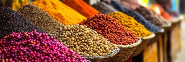 Colorful Spice Market, Vibrant Colors And Textures Of Dried Herbs And Spices, Travel Background photo