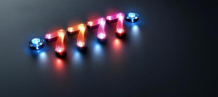 Glowing Neon 77777 Jackpot Digits with Light Trails, 3D render Illustration on Dark Background photo