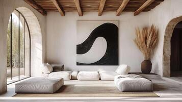 Vaulted ceiling with low seating, Scandinavian style photo