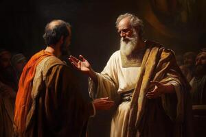 Melchizedek blessing Abraham, Old Testament scene photo