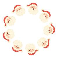 Santa Claus heads arranged in a circular pattern on a white background, featuring a cute and festive design vector