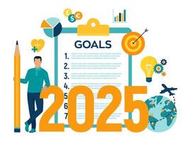 2025 New Year Goals Checklist. Future Goal And Plans. List For Upcoming New Year Making Yearly Planning For 2025. Business motivation,inspiration concept. vector