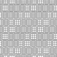Geometrical seamless pattern of windows. Black white outline texture of wooden houses on white background vector