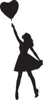 Silhouette of a girl holding a heart shaped balloon vector