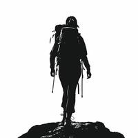 Silhouette of a hiker with backpack on a mountain vector