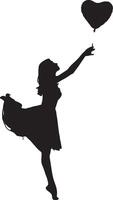 Silhouette of a girl with a heart shaped balloon vector