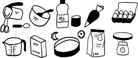 Simple Baking Tools in Minimalist Doodle Style vector