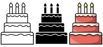3 tiered cake design elements in black and white and colour versions isolated on a white background vector