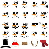 Collection of different Snowman face elements isolated on a white background vector