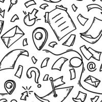 Doodle document delivery and location pin seamless patter. Business hand drawn sketch background. illustration. Organisation concept vector