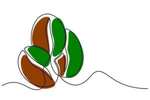 Continuous line of three green coffee beans. One line drawing of coffee beans. Line art of coffee beans on white background. Copy space. Minimalistic design. vector