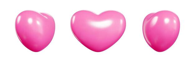 Pink glossy heart balloons set with different angles of view. Realistic 3d vector