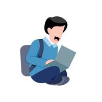 College Student Working On Laptop vector
