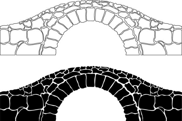 side view stone arch bridge icon set