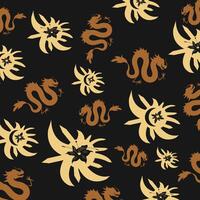 Contemporary Own Custom Made, Unique Dragon Sun and Moon Traditional Asian Ethnic Tribal Pattern Art Background. suitable for fabric print vector
