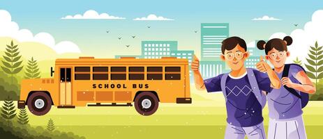 Students Go to School with the Bus Illustration vector