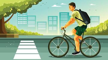 Man Riding a Bicycle in the City Illustration vector