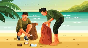 Clean Up Trash on the Beach Illustration vector
