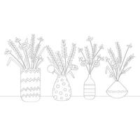 Flowers in vases. Coloring pages. Illustration in boho style. Can be used to create postcards, backgrounds, covers, patterns, textiles, clothes, souvenirs vector