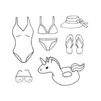 Set of sketch beach suit and accessories vector